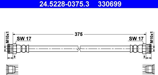 ATE 24.5228-0375.3 - Гальмівний шланг autocars.com.ua