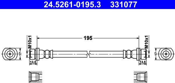 ATE 24.5261-0195.3 - Гальмівний шланг autocars.com.ua