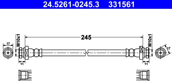 ATE 24.5261-0245.3 - Гальмівний шланг autocars.com.ua