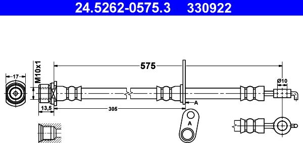 ATE 24.5262-0575.3 - Гальмівний шланг autocars.com.ua