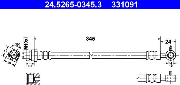 ATE 24.5265-0345.3 - Гальмівний шланг autocars.com.ua