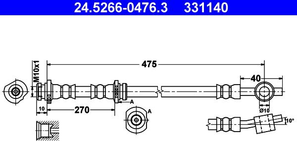 ATE 24.5266-0476.3 - Тормозной шланг avtokuzovplus.com.ua