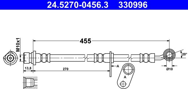 ATE 24.5270-0456.3 - Гальмівний шланг autocars.com.ua