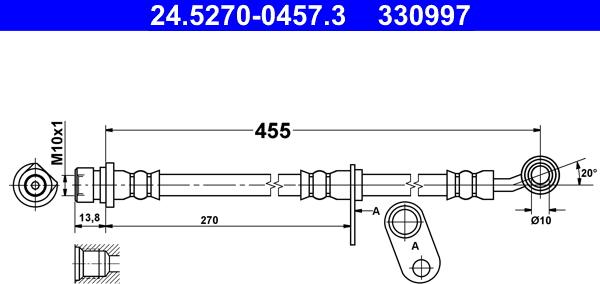 ATE 24.5270-0457.3 - Гальмівний шланг autocars.com.ua