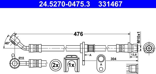 ATE 24.5270-0475.3 - Гальмівний шланг autocars.com.ua