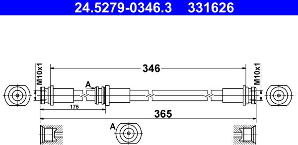 ATE 24.5279-0346.3 - Тормозной шланг avtokuzovplus.com.ua