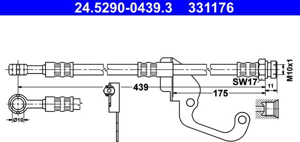 ATE 24.5290-0439.3 - Гальмівний шланг autocars.com.ua