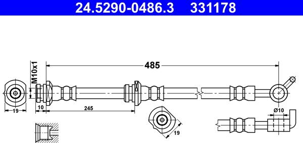 ATE 24.5290-0486.3 - Гальмівний шланг autocars.com.ua