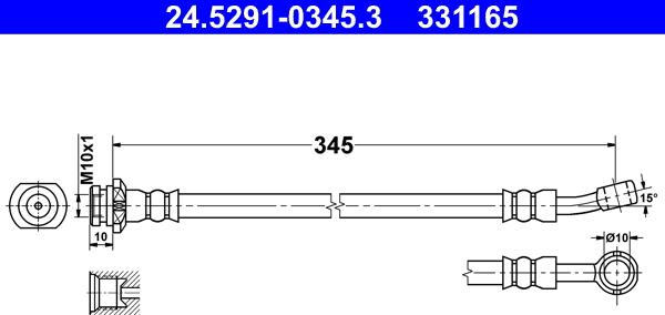 ATE 24.5291-0345.3 - Гальмівний шланг autocars.com.ua