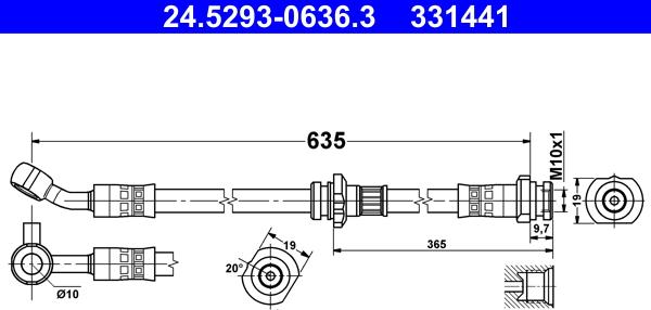 ATE 24.5293-0636.3 - Тормозной шланг avtokuzovplus.com.ua