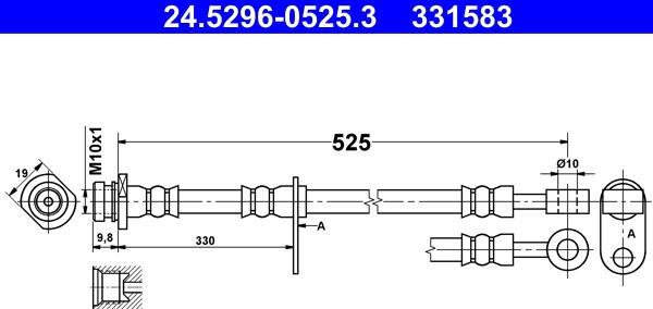 ATE 24.5296-0525.3 - Тормозной шланг avtokuzovplus.com.ua