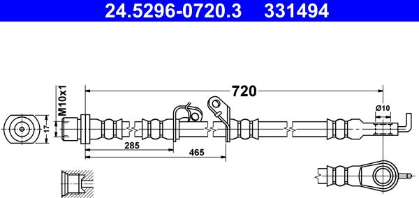 ATE 24.5296-0720.3 - Гальмівний шланг autocars.com.ua