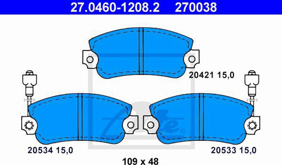 ATE 270038 - Гальмівні колодки, дискові гальма autocars.com.ua