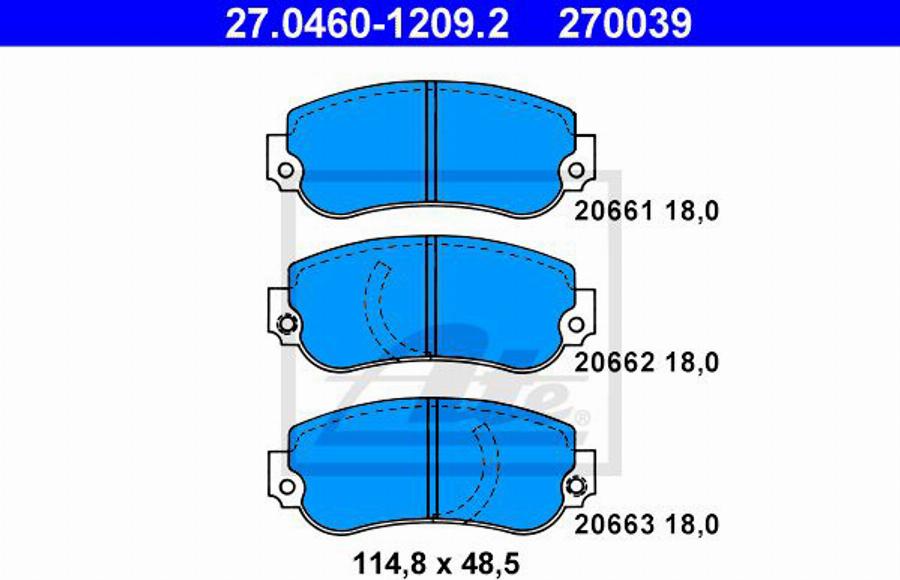 ATE 270039 - Тормозные колодки, дисковые, комплект autodnr.net