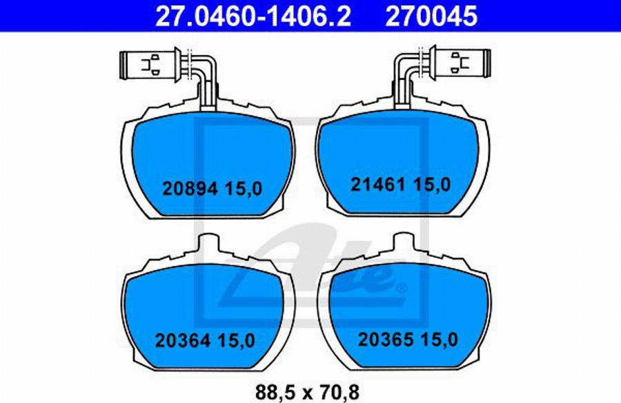 ATE 270045 - Тормозные колодки, дисковые, комплект avtokuzovplus.com.ua