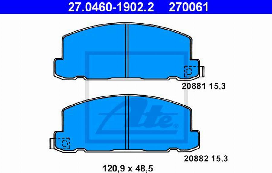 ATE 270061 - Тормозные колодки, дисковые, комплект autodnr.net