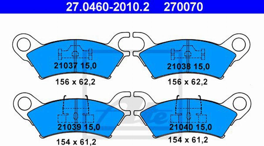 ATE 270070 - Тормозные колодки, дисковые, комплект avtokuzovplus.com.ua