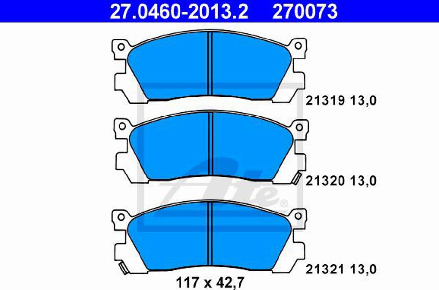 ATE 270073 - Тормозные колодки, дисковые, комплект avtokuzovplus.com.ua