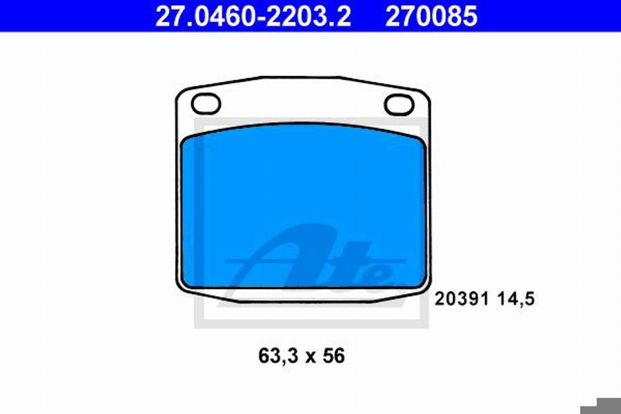 ATE 270085 - Тормозные колодки, дисковые, комплект avtokuzovplus.com.ua