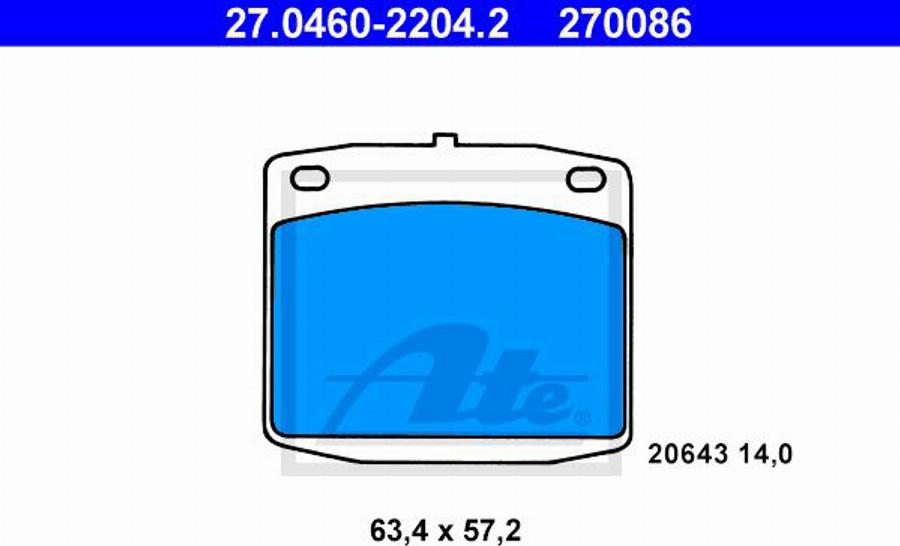 ATE 270086 - Тормозные колодки, дисковые, комплект avtokuzovplus.com.ua