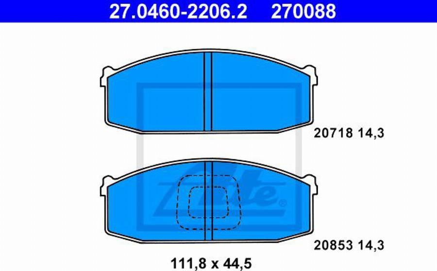 ATE 270088 - Тормозные колодки, дисковые, комплект avtokuzovplus.com.ua