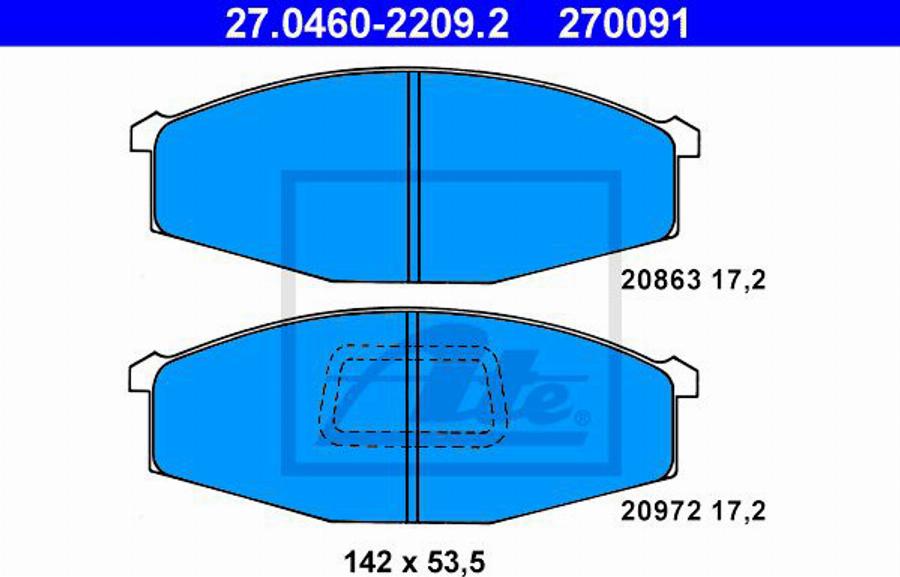 ATE 270091 - Тормозные колодки, дисковые, комплект avtokuzovplus.com.ua