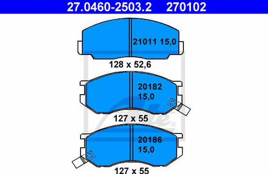 ATE 270102 - Тормозные колодки, дисковые, комплект autodnr.net