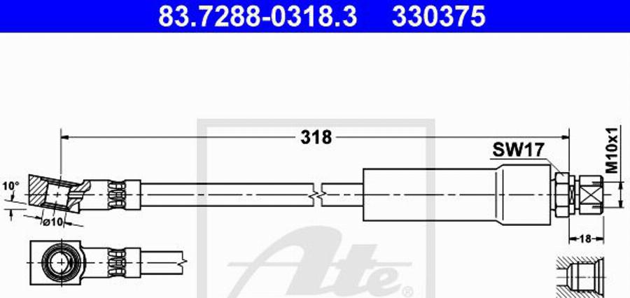 ATE 330375 - Тормозной шланг avtokuzovplus.com.ua