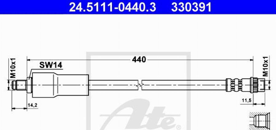 ATE 330391 - Гальмівний шланг autocars.com.ua