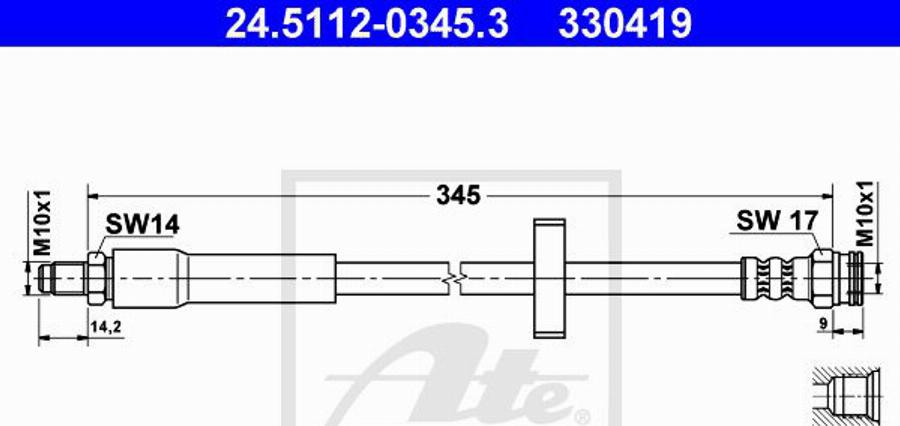 ATE 330419 - Гальмівний шланг autocars.com.ua