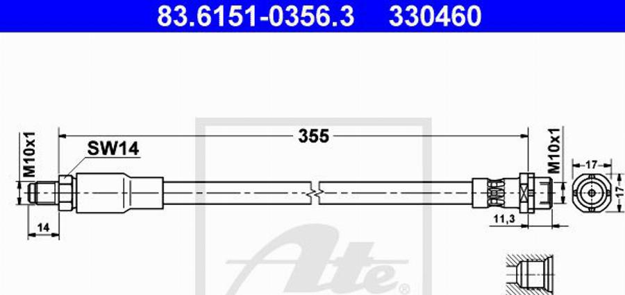 ATE 330460 - Гальмівний шланг autocars.com.ua