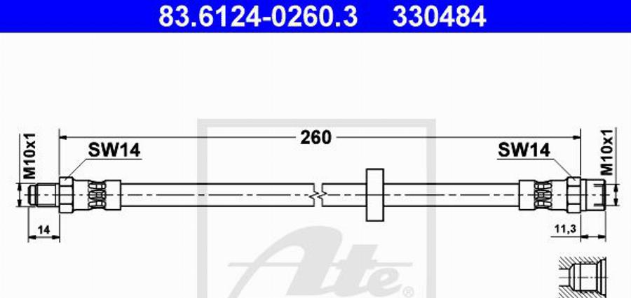 ATE 330484 - Гальмівний шланг autocars.com.ua