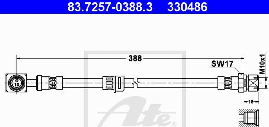 ATE 330486 - Гальмівний шланг autocars.com.ua