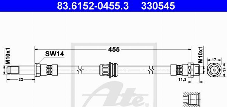 ATE 330545 - Тормозной шланг avtokuzovplus.com.ua