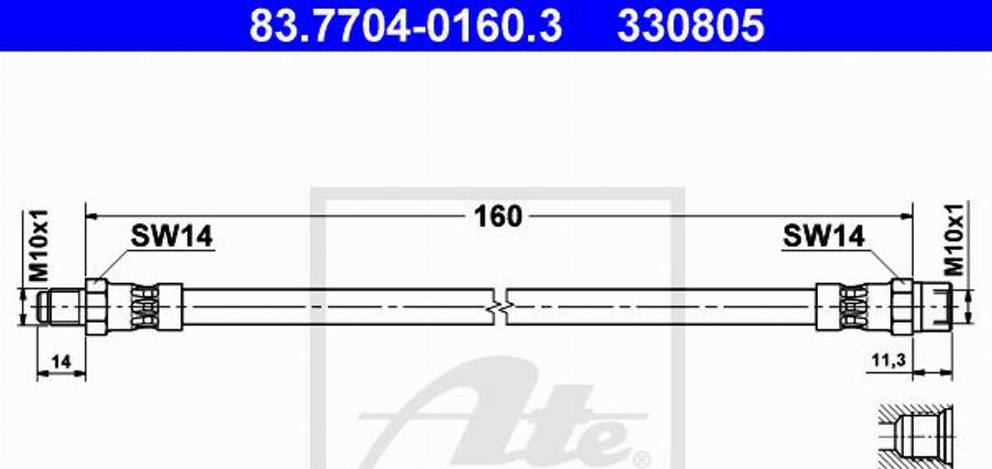 ATE 330805 - Гальмівний шланг autocars.com.ua