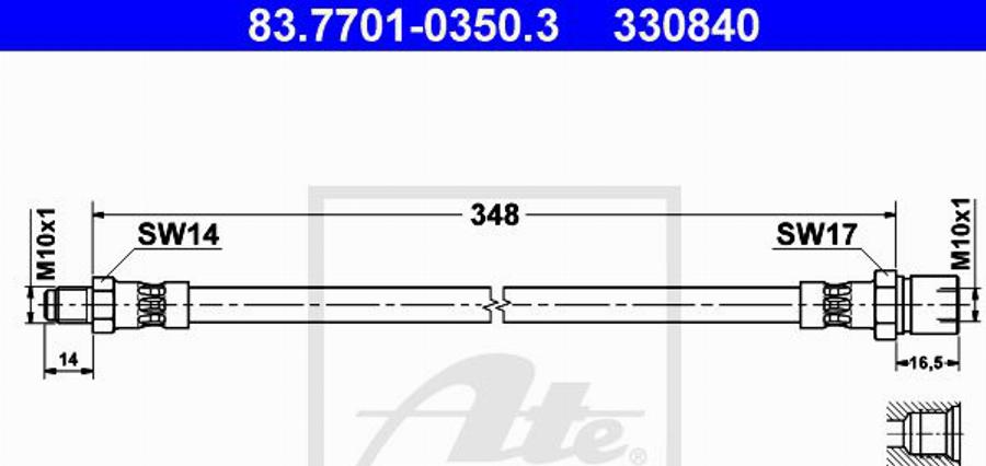 ATE 330840 - Гальмівний шланг autocars.com.ua