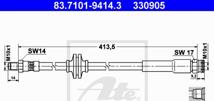 ATE 330905 - Тормозной шланг avtokuzovplus.com.ua