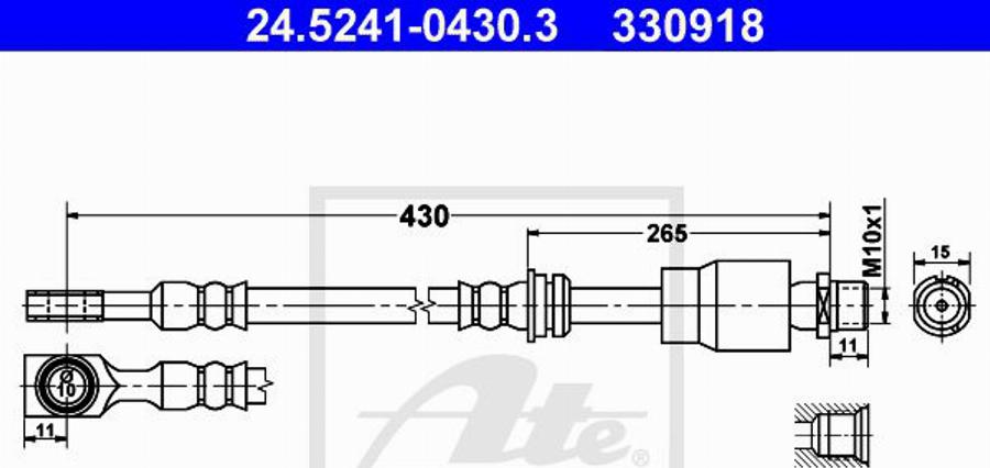 ATE 330918 - Гальмівний шланг autocars.com.ua