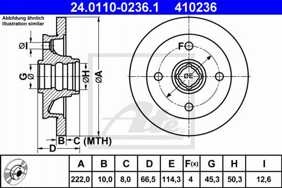 ATE 410236 - Тормозной диск avtokuzovplus.com.ua