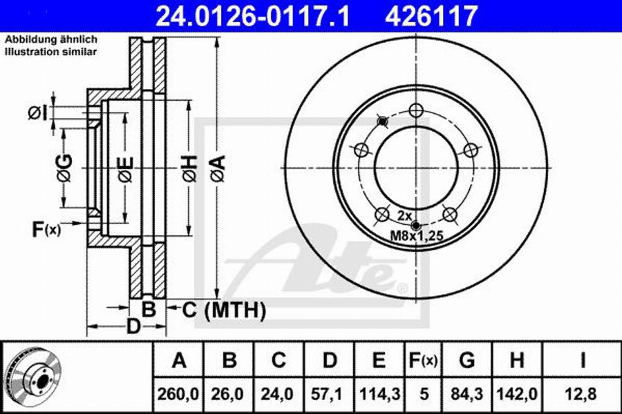 ATE 426117 - Гальмівний диск autocars.com.ua