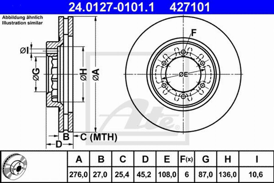 ATE 427101 - Тормозной диск avtokuzovplus.com.ua