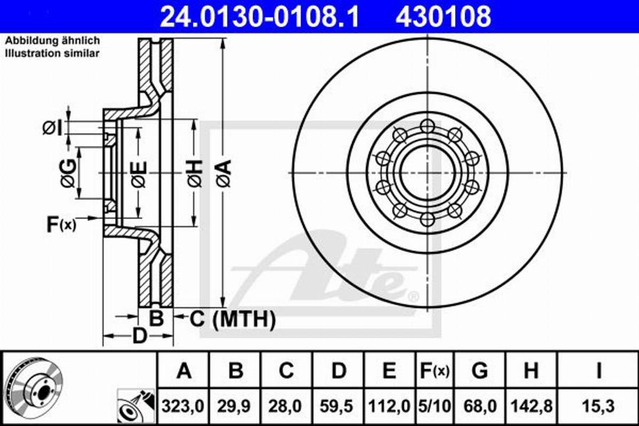 ATE 430108 - Тормозной диск avtokuzovplus.com.ua