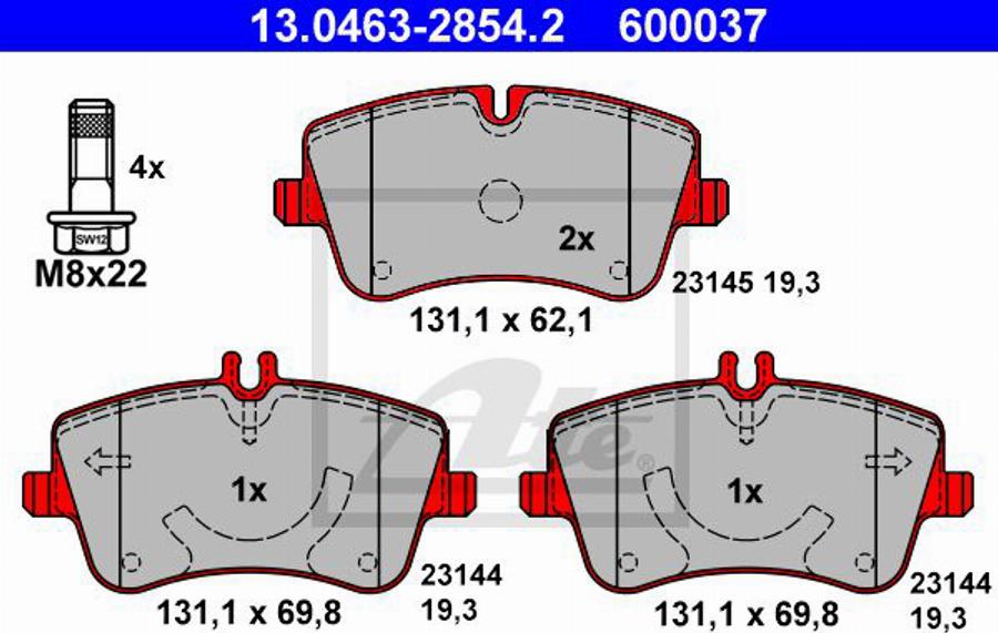 ATE 600037 - Тормозные колодки, дисковые, комплект avtokuzovplus.com.ua