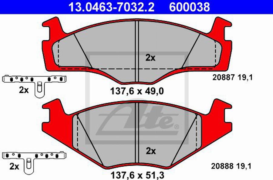 ATE 600038 - Тормозные колодки, дисковые, комплект avtokuzovplus.com.ua