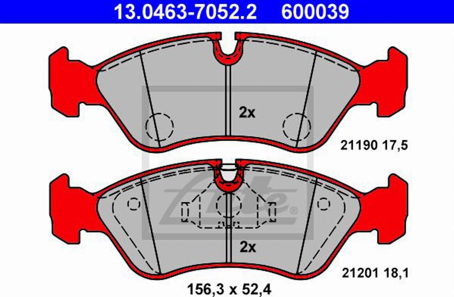 ATE 600039 - Тормозные колодки, дисковые, комплект avtokuzovplus.com.ua