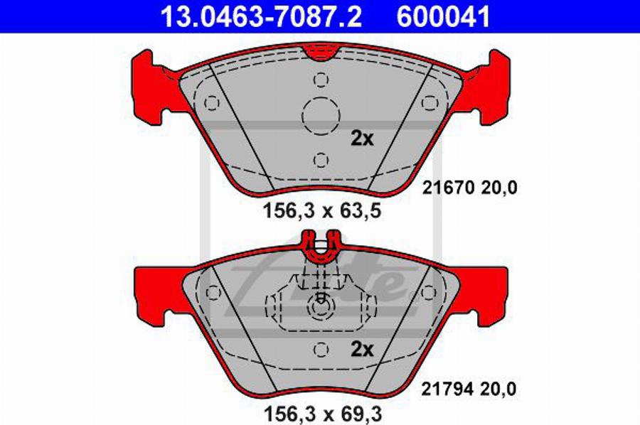 ATE 600041 - Тормозные колодки, дисковые, комплект autodnr.net