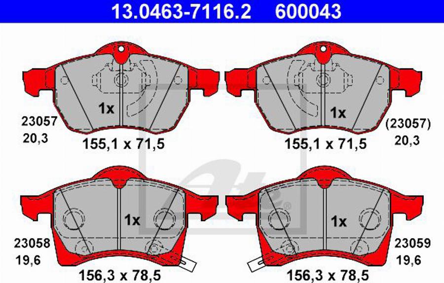 ATE 600043 - Гальмівні колодки, дискові гальма autocars.com.ua