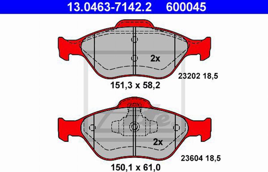 ATE 600045 - Тормозные колодки, дисковые, комплект avtokuzovplus.com.ua