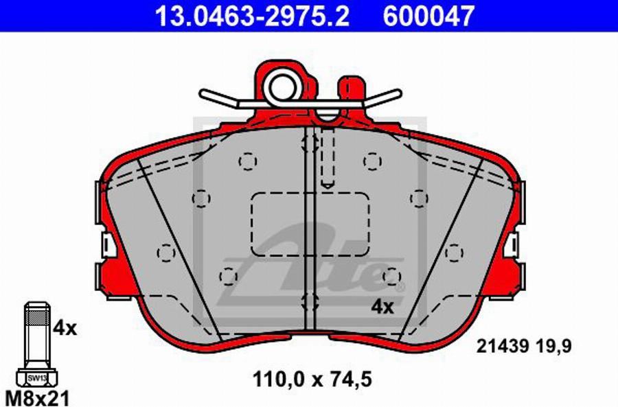 ATE 600047 - Тормозные колодки, дисковые, комплект autodnr.net