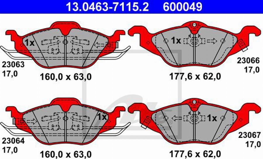 ATE 600049 - Гальмівні колодки, дискові гальма autocars.com.ua